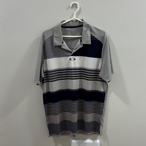 Oakley Men's Polo Shirt in Gray and Navy Stripes